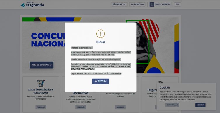 Print site CPU Brasília (DF) 04/02/2025 - O Ministério da Gestão e da Inovação em Serviços Públicos (MGI) e a Fundação Cesgranrio divulgaram, os resultados individuais dos candidatos do Concurso Público Nacional Unificado (CPNU) de 2024.
Print site CPU