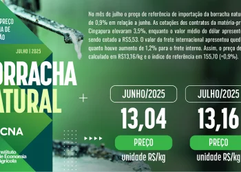Preço da borracha natural importada sobe 0,9% em julho, aponta CNA e IEA