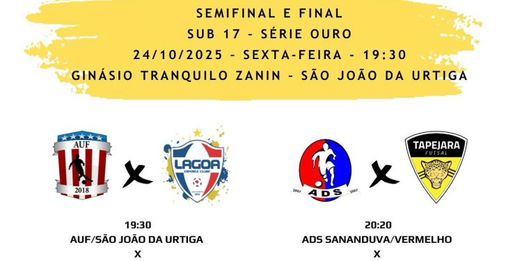 São João da Urtiga sedia a final da Copa Amunor 2025 – Série Ouro Sub-17 nesta sexta-feira