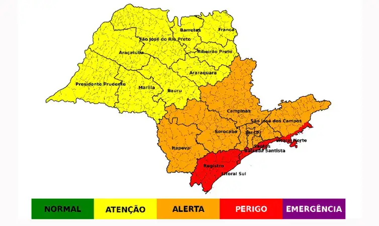 Defesa Civil SP/Divulgação São Paulo (SP), 25/02/2026 - Mapa de chuvas em São Paulo. Foto: Defesa Civil SP/Divulgação