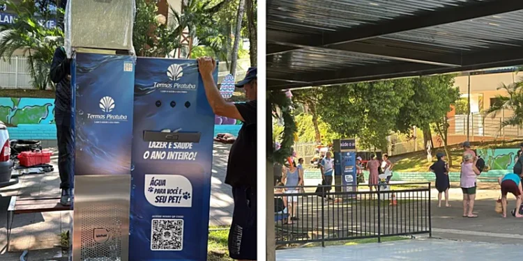 Termas de Piratuba instala estação de hidratação no calçadão