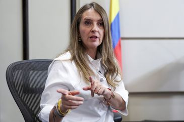 Reuters/Luisa Gonzalez/Proibida reprodução Democratic Center party presidential candidate Paloma Valencia speaks during an interview with Reuters, in Bogota, Colombia May 19, 2026. REUTERS/Luisa Gonzalez