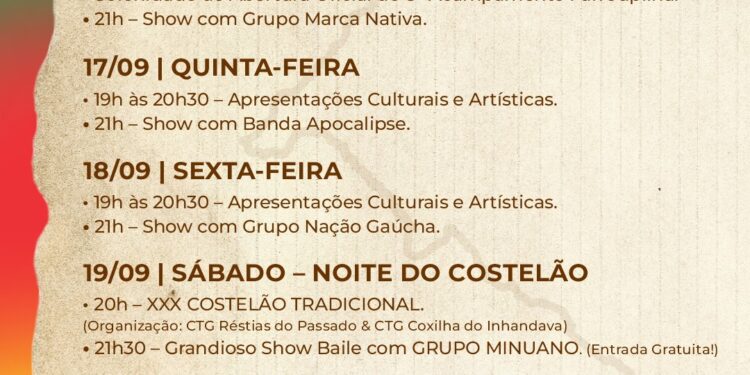 8º Acampamento Farroupilha de Paim Filho terá cinco dias de tradição, cultura e grandes shows